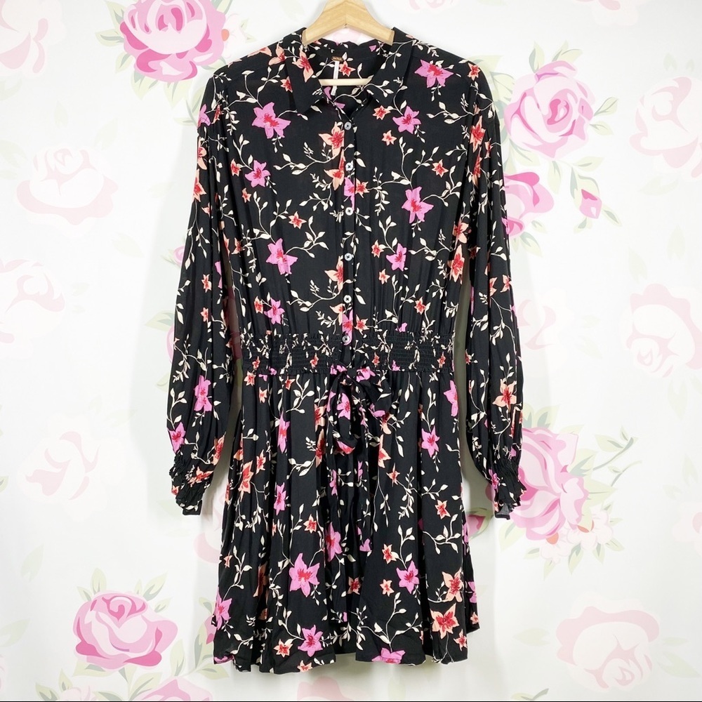 NEW Free People Lighten Up Floral Black Combo Mini Dress XS